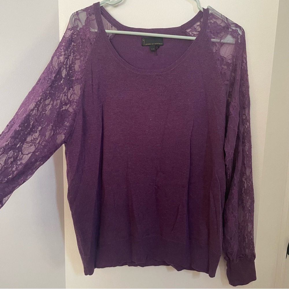 Jeans by Buffalo purple lace sleeved sweater, XL
